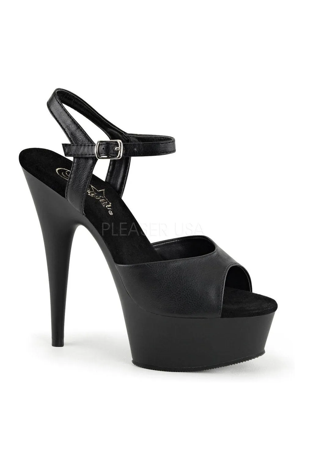 DELIGHT-609 Platform Sandal  | Black Faux Leather
