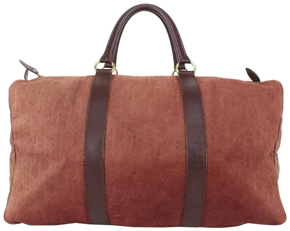 Dior Burgundy Embossed Monogram Trotter Suede Boston Duffle Bag 41da422