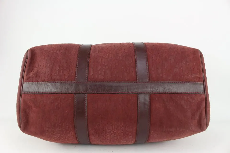 Dior Burgundy Embossed Monogram Trotter Suede Boston Duffle Bag 41da422
