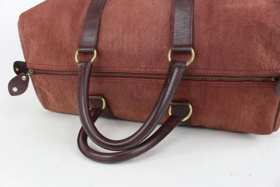 Dior Burgundy Embossed Monogram Trotter Suede Boston Duffle Bag 41da422