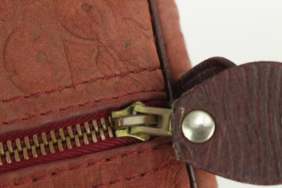 Dior Burgundy Embossed Monogram Trotter Suede Boston Duffle Bag 41da422