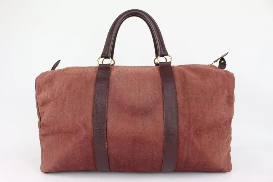 Dior Burgundy Embossed Monogram Trotter Suede Boston Duffle Bag 41da422