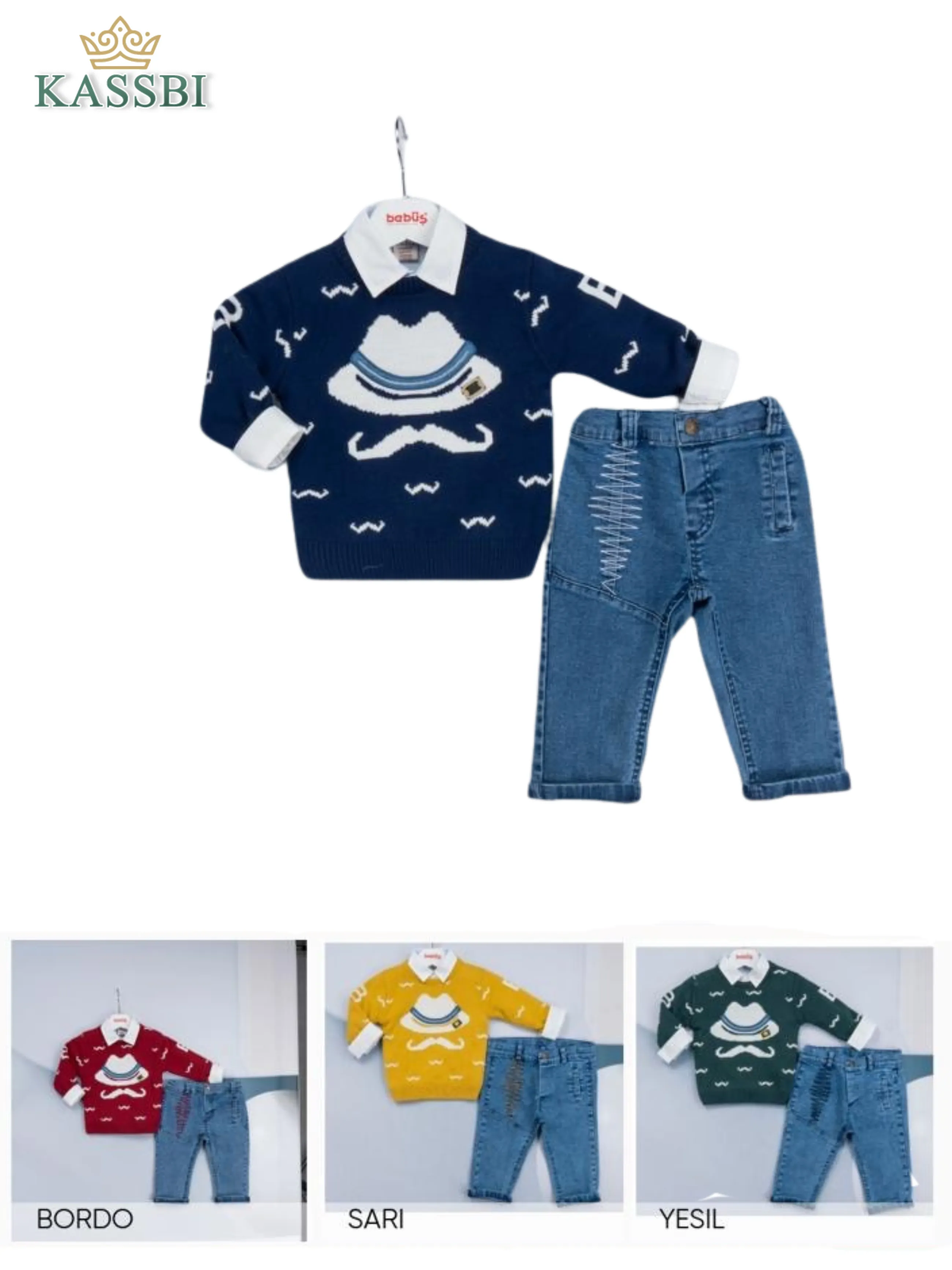 Ensemble 3 pièces bébé garçon- Tricot   Chemise   Jean