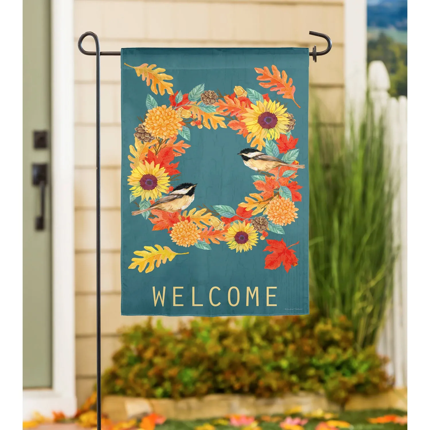 Fall Chickadee Wreath Garden Suede Flag,14s9907