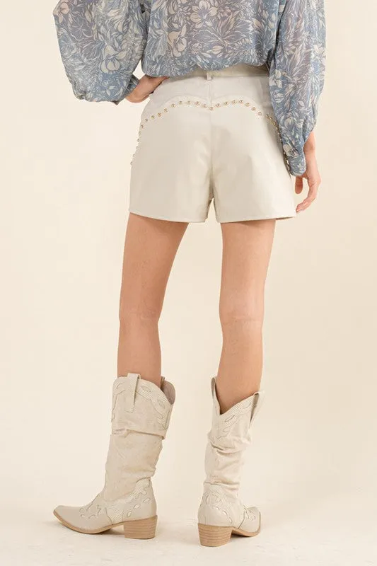 Faux Leather Suede Studded Mini Shorts