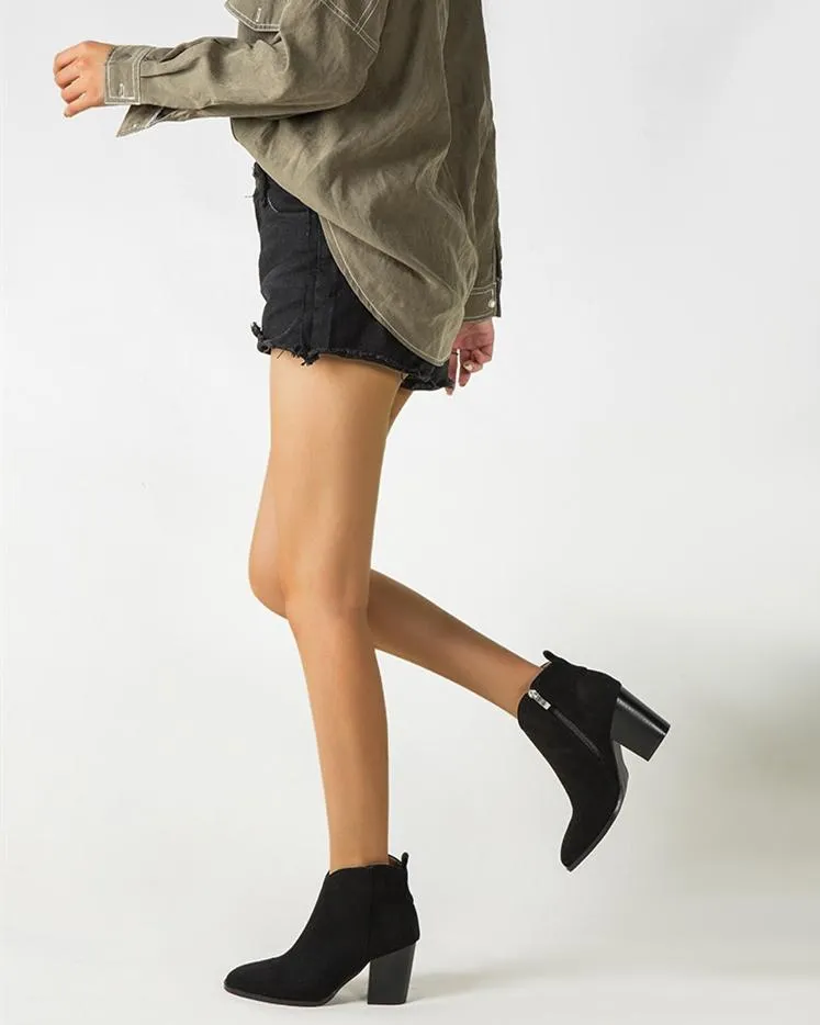Faux Suede Ankle Boots - Black