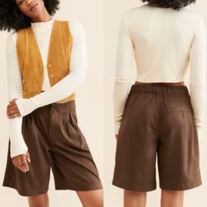 Free People We The Free Vegan Straight On Suede Shorts Slouchy Pleated Low Large