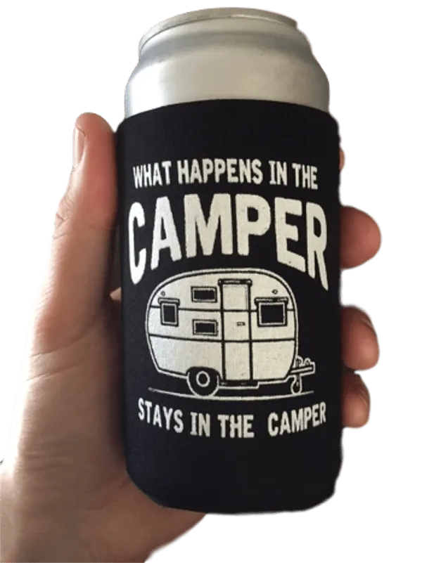 Funny "What Happens In The Camper Stays In The Camper" - Camping Can Coolers - Party 4 Pack