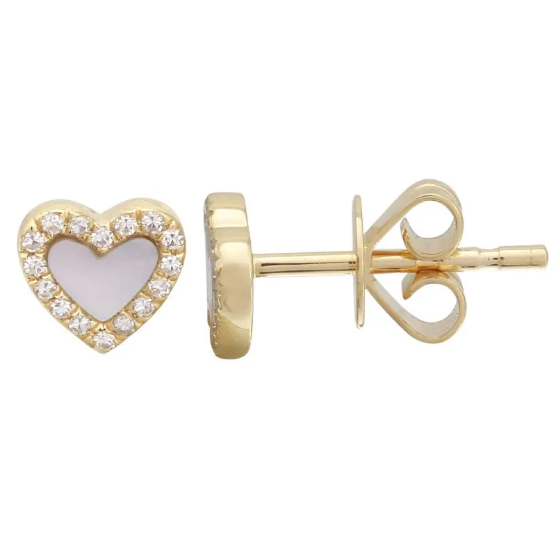 Heart Mother of Pearl & Diamond Studs