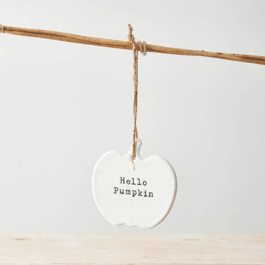Hello Pumpkin Ceramic Hanger, 9cm