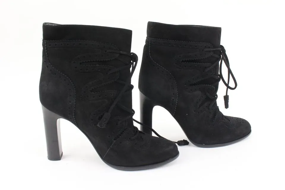 Hermès Size 35.5 Black Suede Perforated Wingtip Booties 63h32s