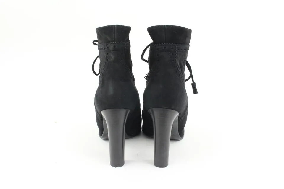 Hermès Size 35.5 Black Suede Perforated Wingtip Booties 63h32s