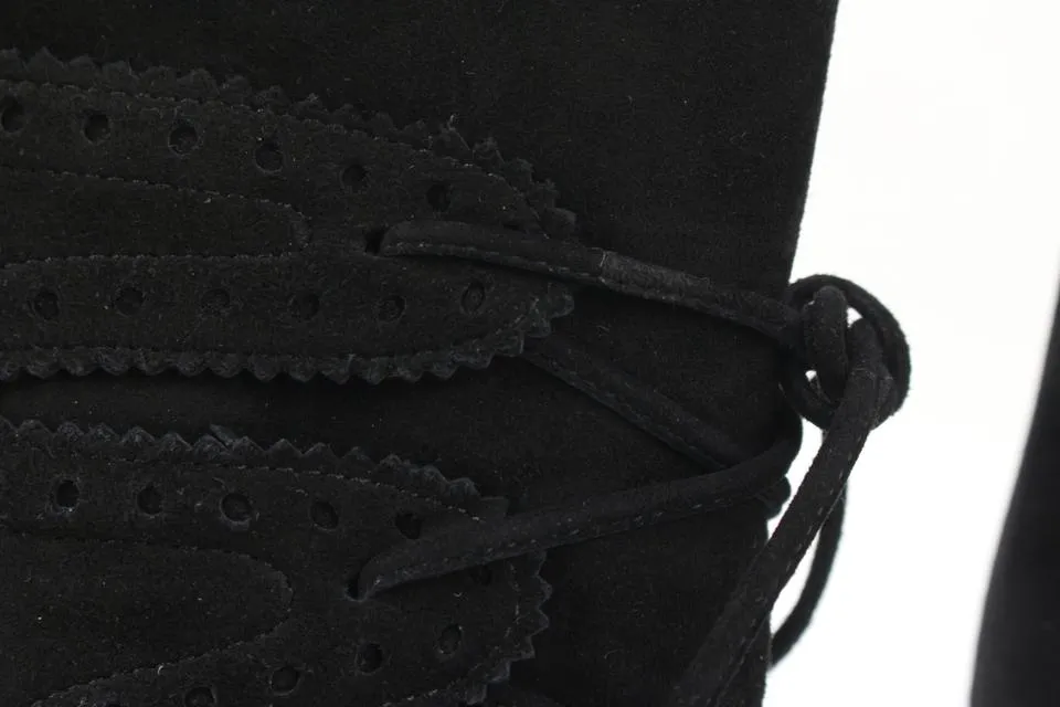 Hermès Size 35.5 Black Suede Perforated Wingtip Booties 63h32s