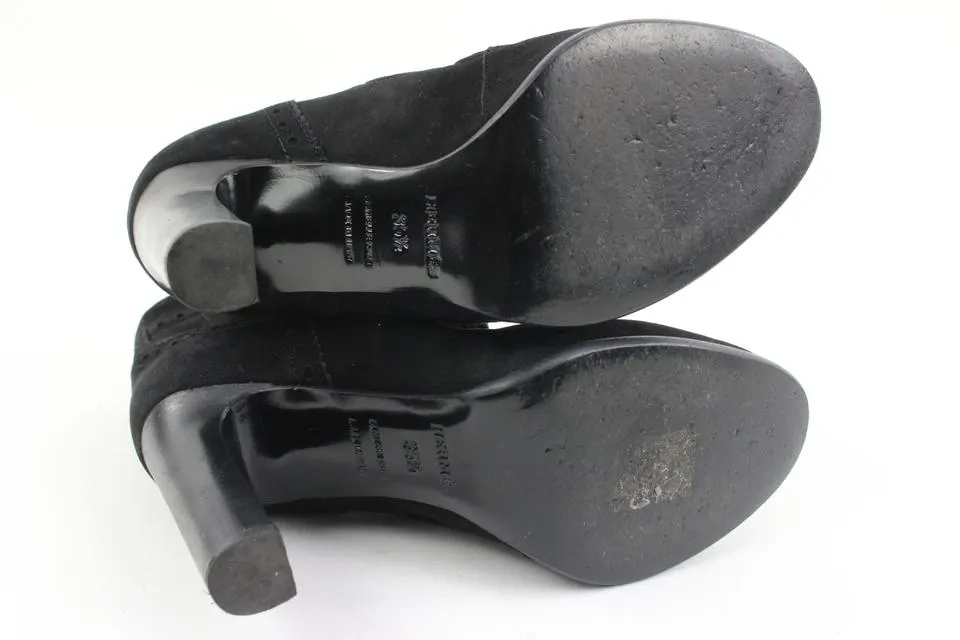 Hermès Size 35.5 Black Suede Perforated Wingtip Booties 63h32s