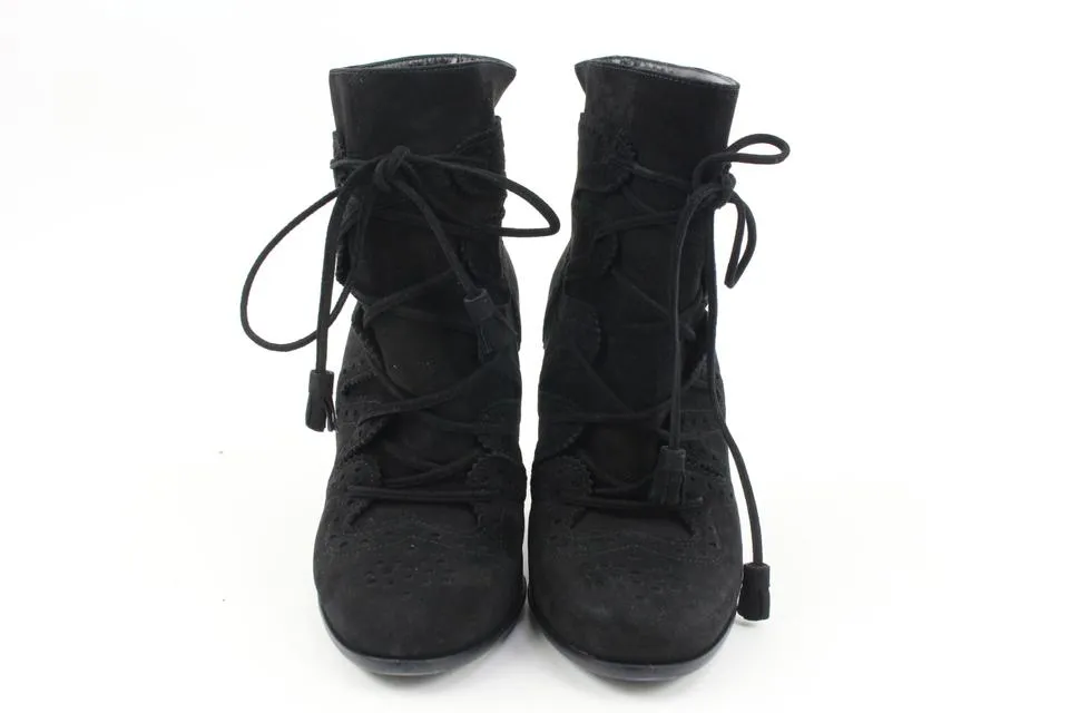 Hermès Size 35.5 Black Suede Perforated Wingtip Booties 63h32s