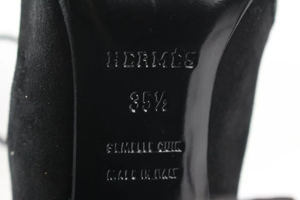 Hermès Size 35.5 Black Suede Perforated Wingtip Booties 63h32s