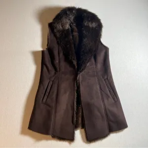 J McLaughlin Faux Suede and Fur Vest in Chocolate Brown- Rare Defect, Size Small
