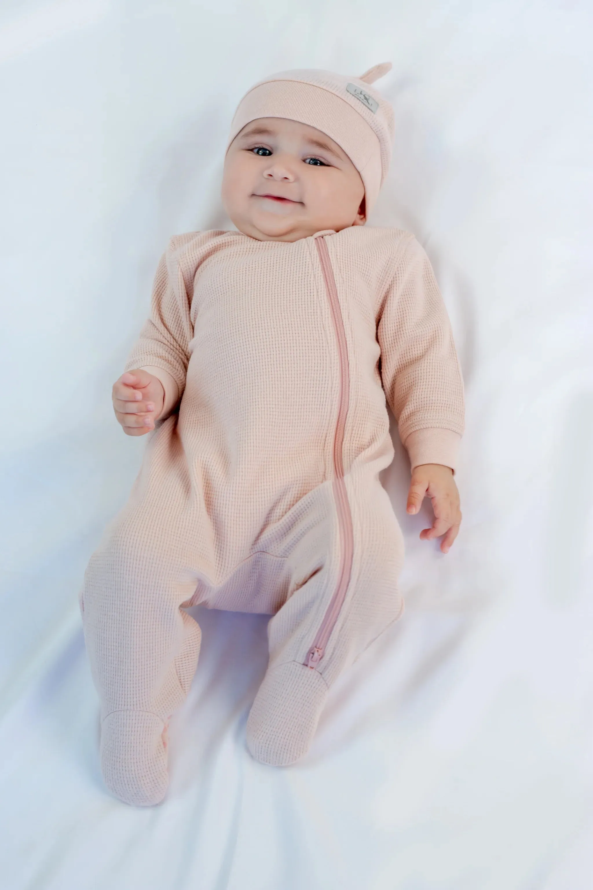 Juddlies - Mini Waffle Collection - Footed Sleeper - Pink Clay