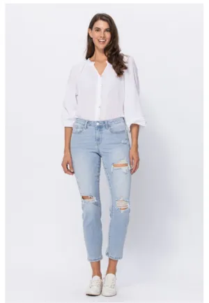 JUDY BLUE Super light distressed boyfriend jean