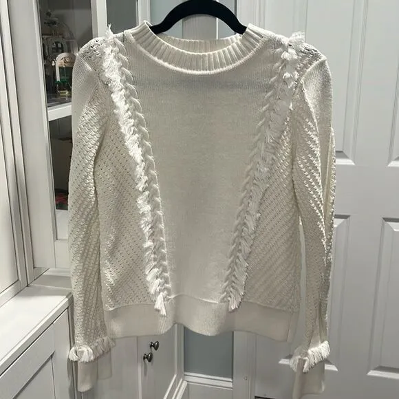 KINROSS Cream Fringe Open Weave Summer Lightweight 100% Cotton Sweater, Size XS