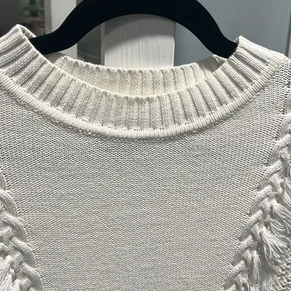 KINROSS Cream Fringe Open Weave Summer Lightweight 100% Cotton Sweater, Size XS