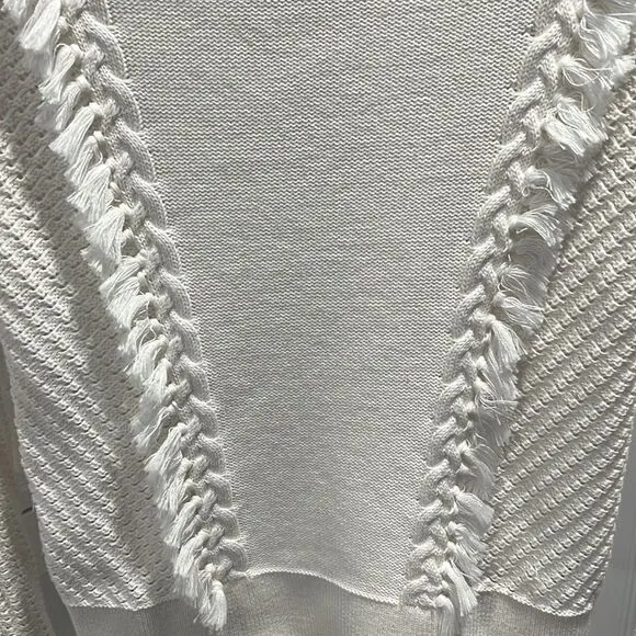 KINROSS Cream Fringe Open Weave Summer Lightweight 100% Cotton Sweater, Size XS