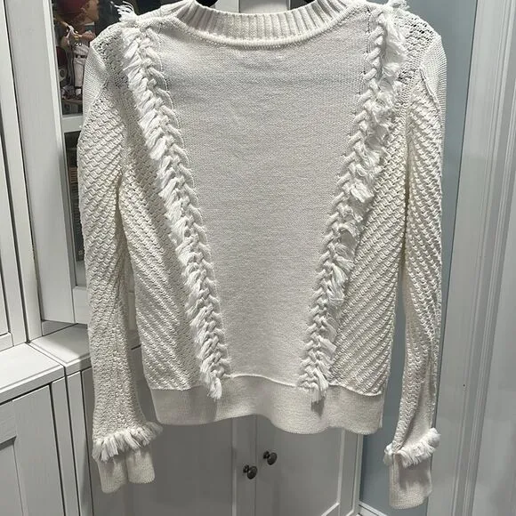 KINROSS Cream Fringe Open Weave Summer Lightweight 100% Cotton Sweater, Size XS