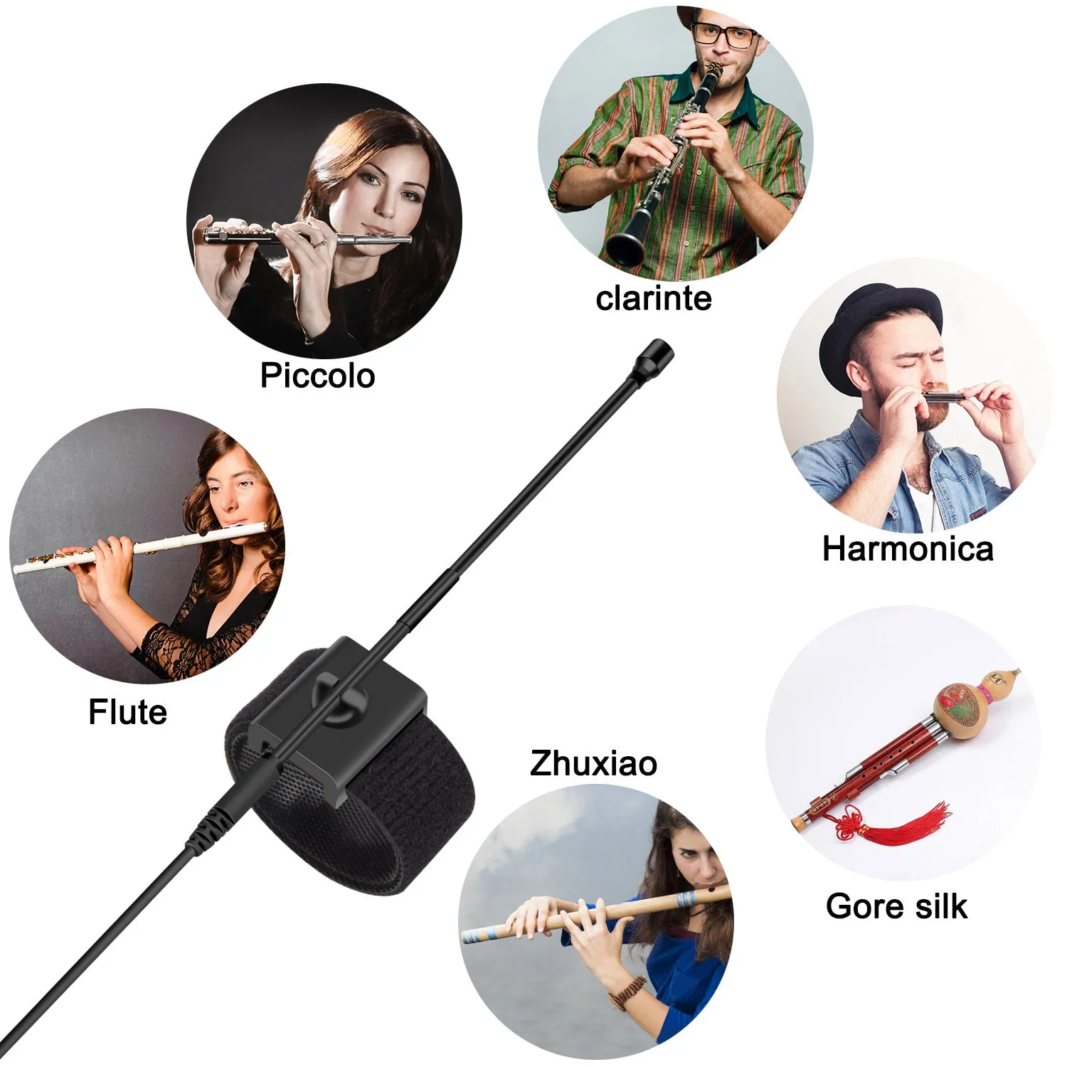 KM-G150-4 Wireless Flute / Clarinet Microphone System Flexible Strap On Instrument Mic