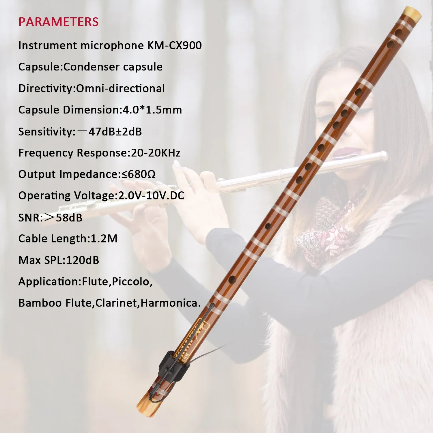 KM-G150-4 Wireless Flute / Clarinet Microphone System Flexible Strap On Instrument Mic