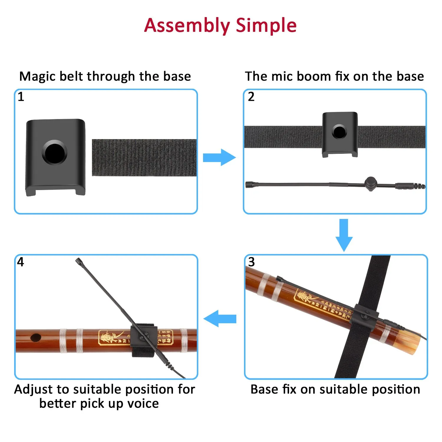 KM-G150-4 Wireless Flute / Clarinet Microphone System Flexible Strap On Instrument Mic