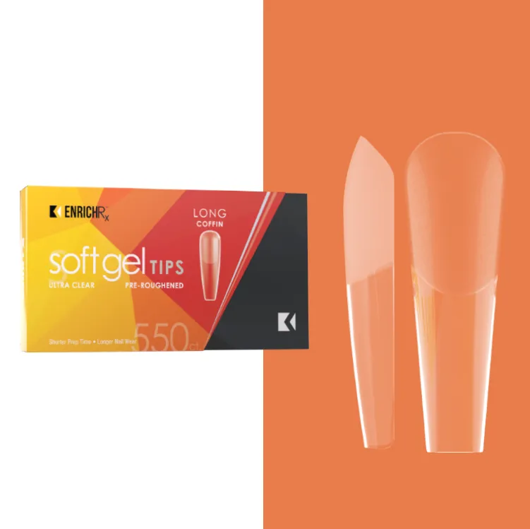 Kupa - Full Cover Soft Gel Tip - Long Coffin 550pc (Pre-Etched)