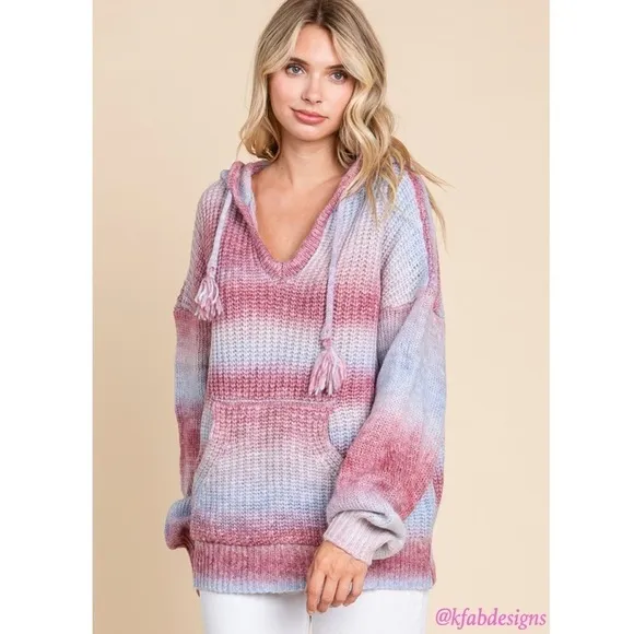 LAST 1! Ombré Puff Sleeve Cozy Oversized Hoodie Sweater!