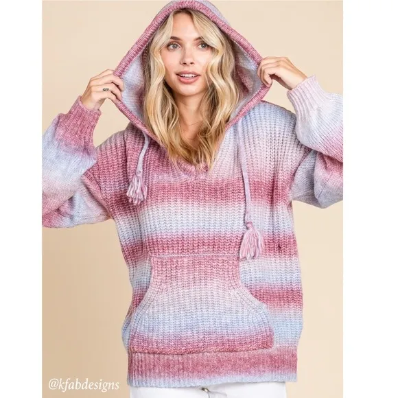 LAST 1! Ombré Puff Sleeve Cozy Oversized Hoodie Sweater!