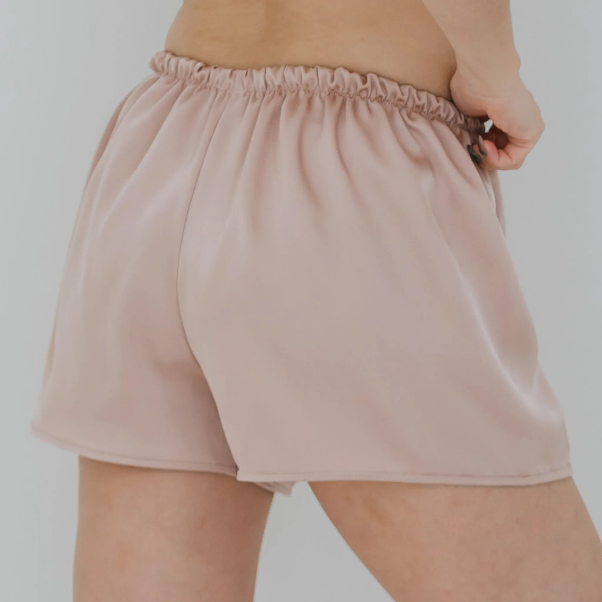 Luxurious Cooling Crease-less Satin Shorts in Champagne Mist