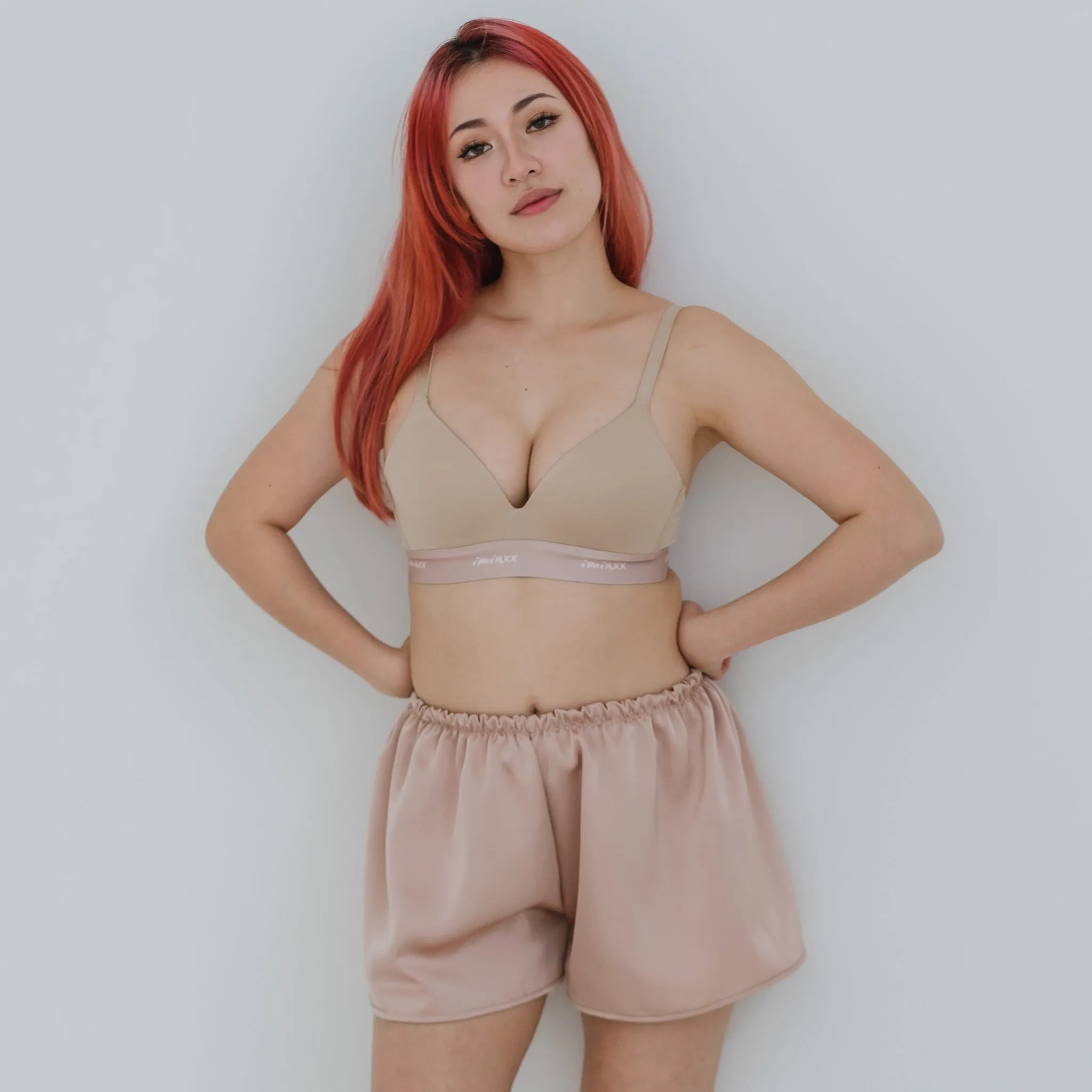 Luxurious Cooling Crease-less Satin Shorts in Champagne Mist