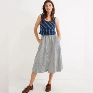 Madewell 8 Chambray Stripe Skirt Cottagecore Prairiecore Coastal Cowgirl Preppy