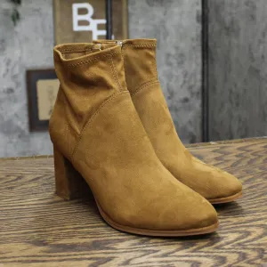 Marc Fisher Women's Dyvine Pointy Toe Block Heel Booties Tan Brown Suede 6M