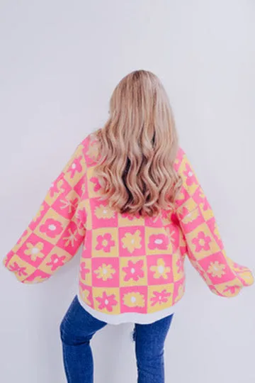 Maya Multi Print V-Neck Sweater - Pink/Yellow
