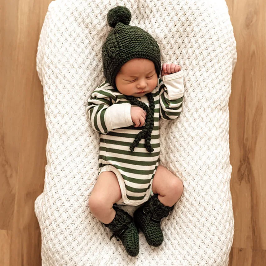 Merino Wool Bonnet & Bootie Set - Olive
