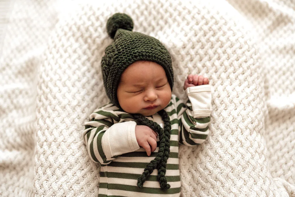 Merino Wool Bonnet & Bootie Set - Olive