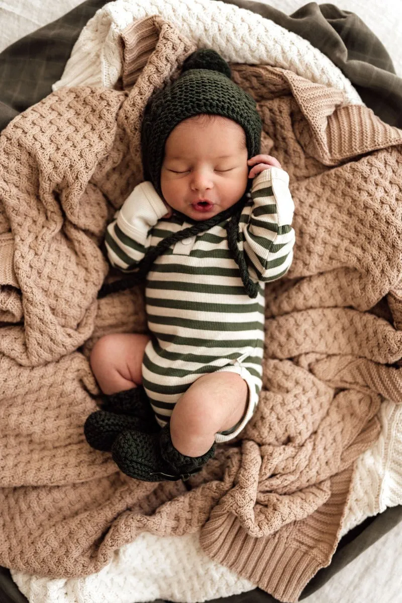 Merino Wool Bonnet & Bootie Set - Olive