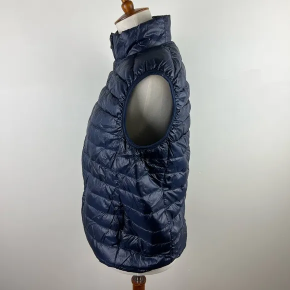 Navy Blue Lightweight Down Puffer Vest Quilted Sleeveless Full Zip Fits Medium