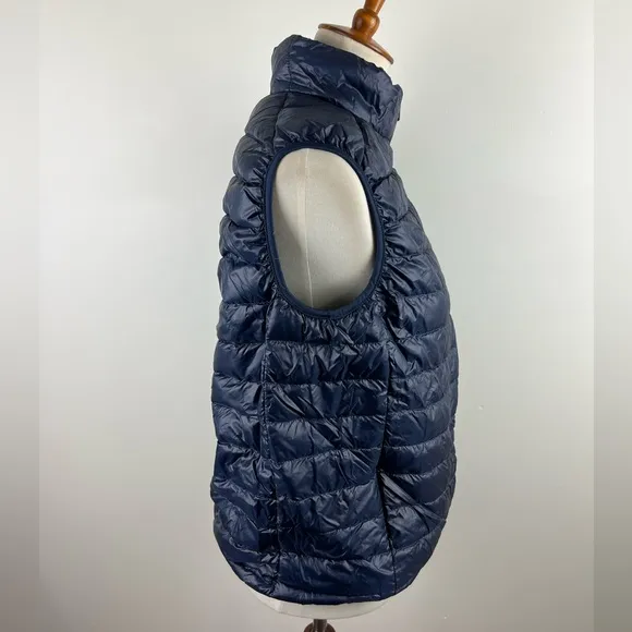 Navy Blue Lightweight Down Puffer Vest Quilted Sleeveless Full Zip Fits Medium