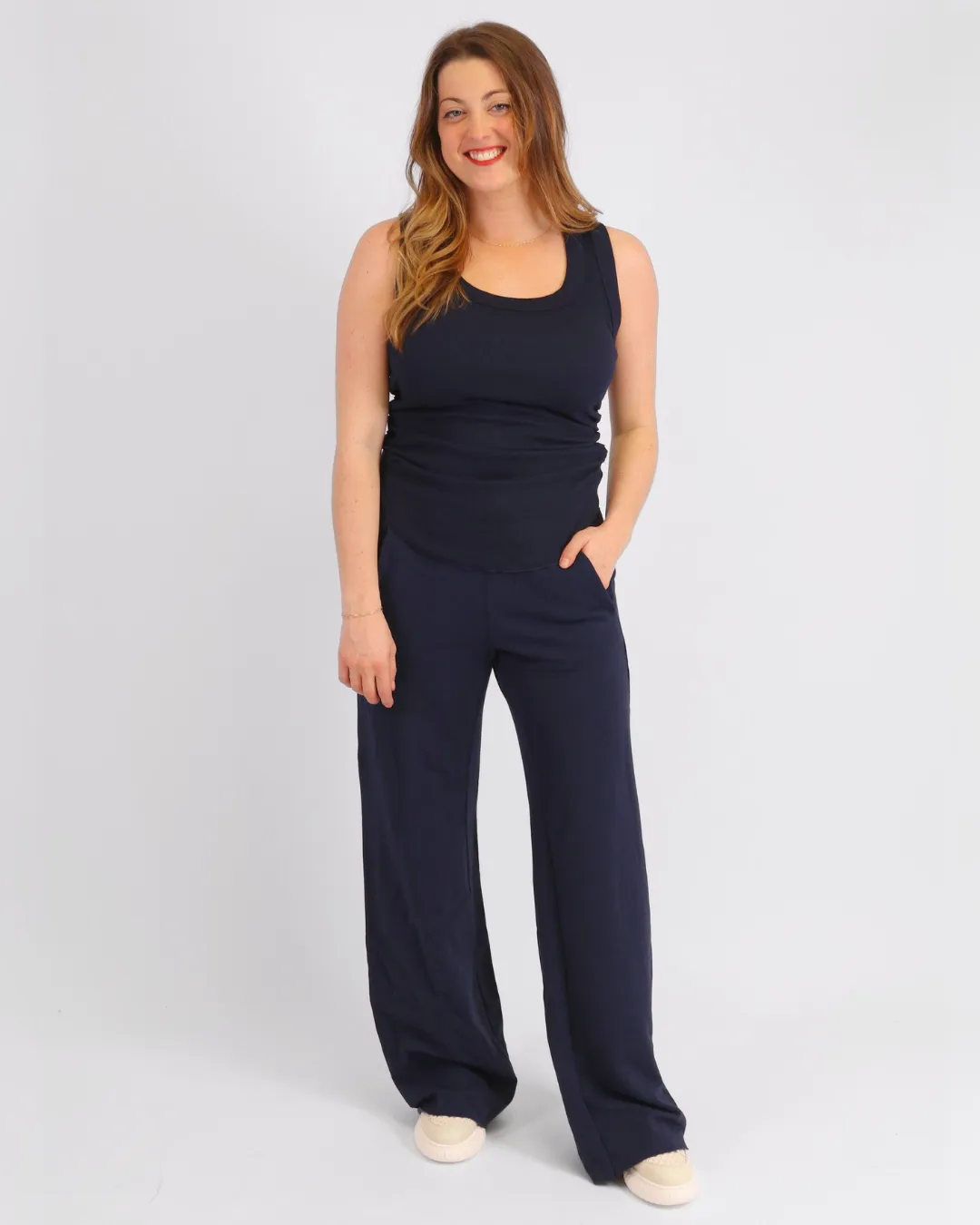 Navy Ruched Long Tank