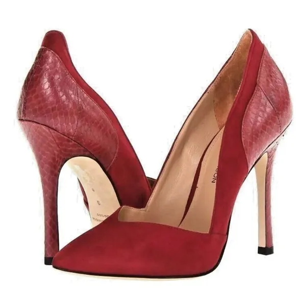NWOB Sigerson Morrison Red Suede Snakeskin 'Marjorie' Pump, Size 6