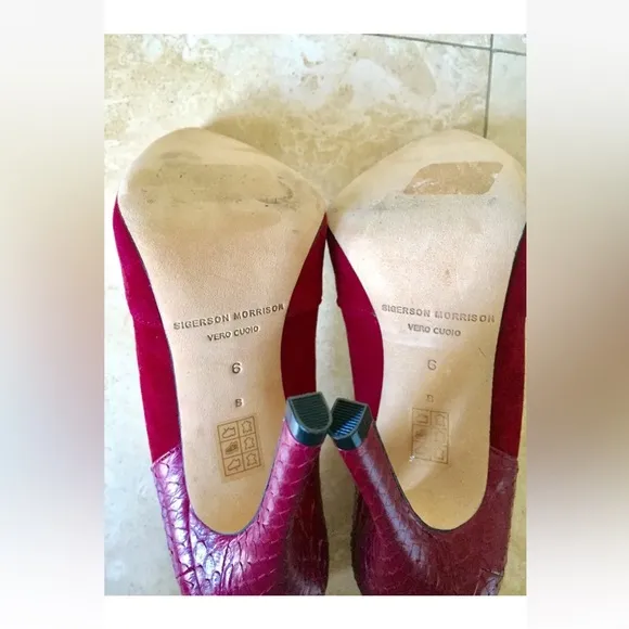 NWOB Sigerson Morrison Red Suede Snakeskin 'Marjorie' Pump, Size 6