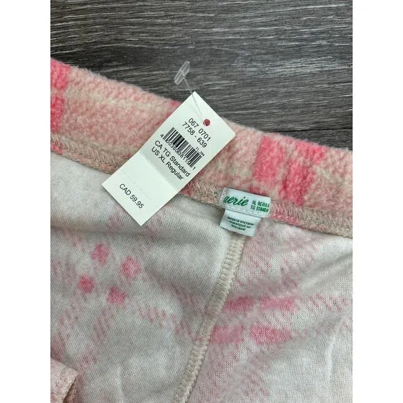 NWT Aerie Snowed In Fuzzy Jogger Plaid Pant Size XL Pink
