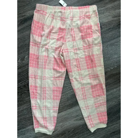 NWT Aerie Snowed In Fuzzy Jogger Plaid Pant Size XL Pink