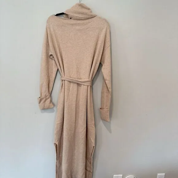 PAIGE Raundi Cutout Turtleneck Midi Wool Blend Dress In Camel Size Large 1603
