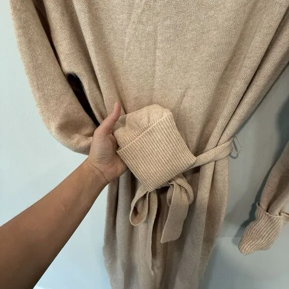 PAIGE Raundi Cutout Turtleneck Midi Wool Blend Dress In Camel Size Large 1603